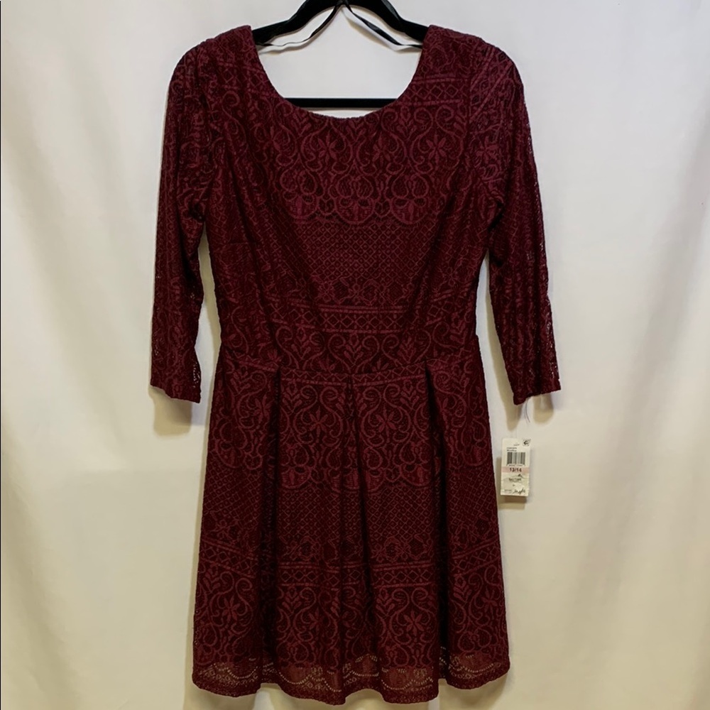 B Darlin Red Fit and Flare 3/4 Sleeve Dress